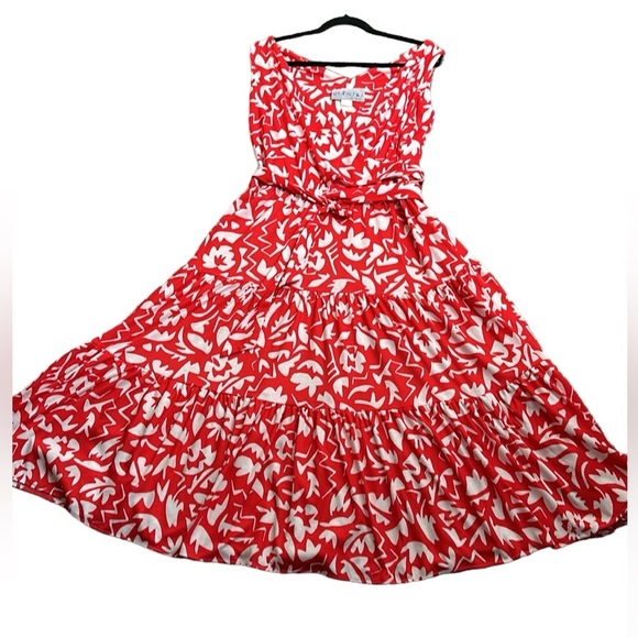 LROThschild vantage tiered cress cross belted midi dress red and white size 10 - Picture 1 of 9